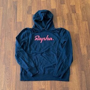 Rapha Men’s Navy Hoodie with Pink Script Logo XXL